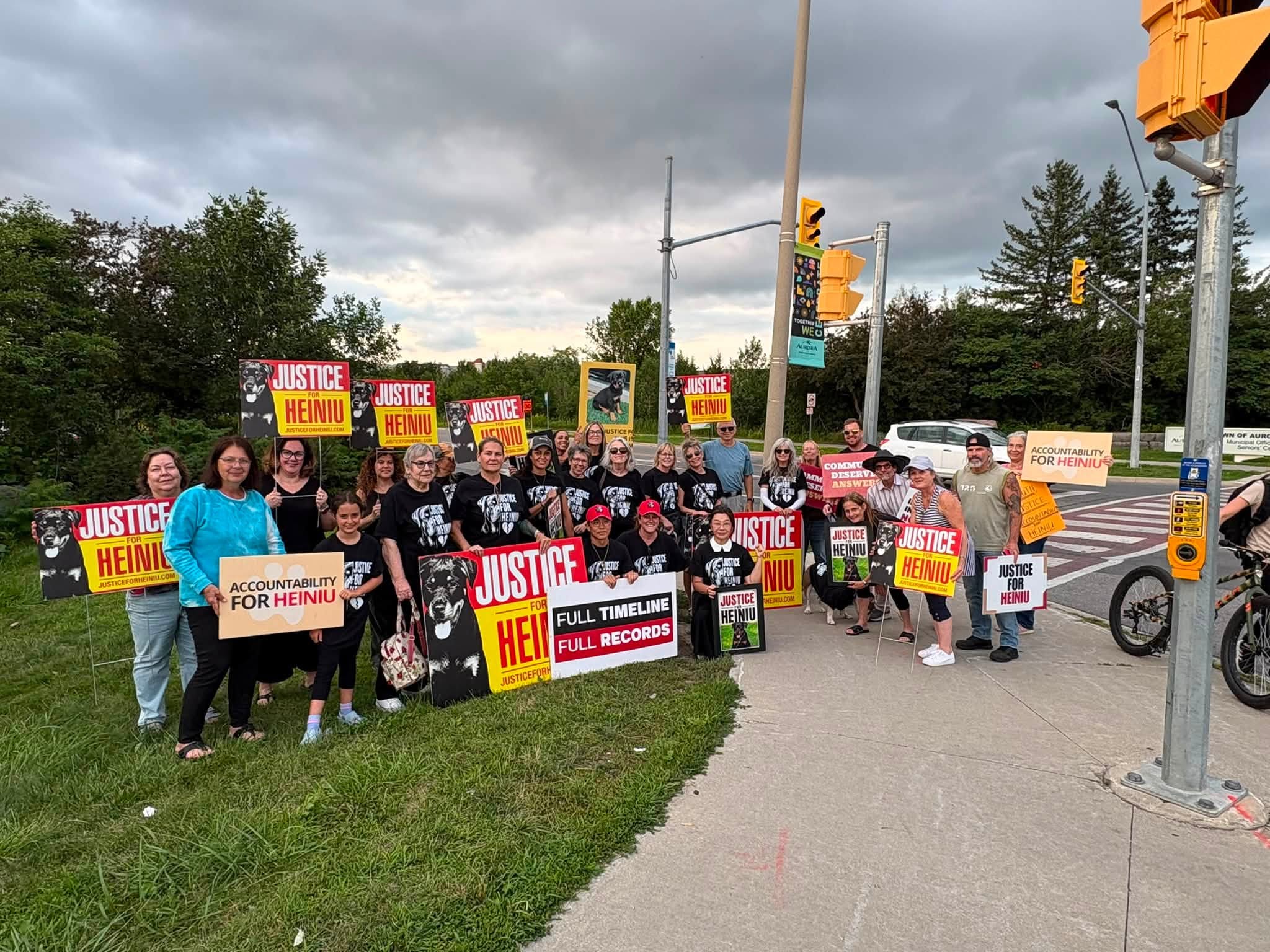 Supporters at a Justice for Heiniu demonstration in front of Aurora offices.
